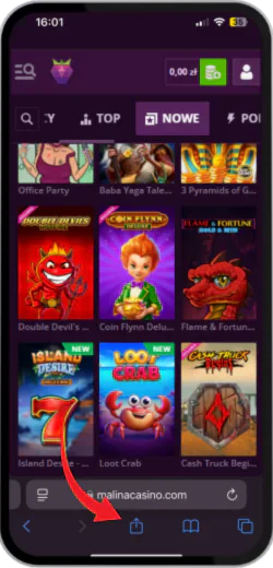 Utwórz skrót dla wygody Malinacasino