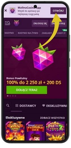 Malina Casino Kliknijcie przycisk Otworz
