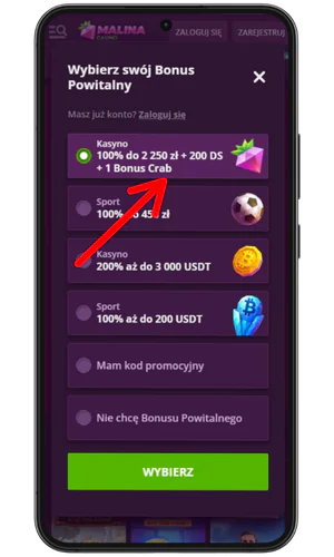 Wybór bonusu Malina